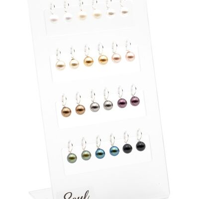 Exhibición de aretes colgantes de perlas HKP10BR (12 pares) con Premium Crystal de Soul Collection