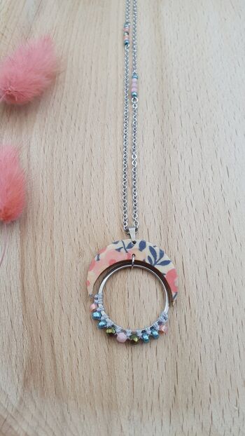 Collier long ZELIE - fleuri rose 1