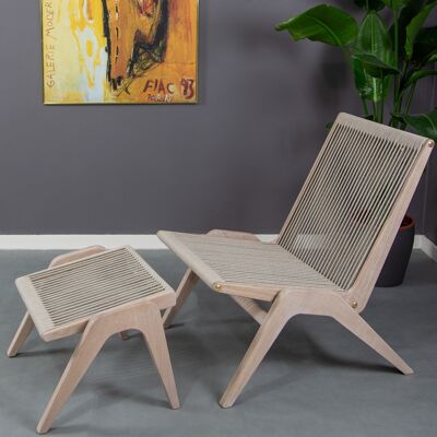 X-Chair, White Oak / Beige + ∏-Stool, White Oak / Beige flax