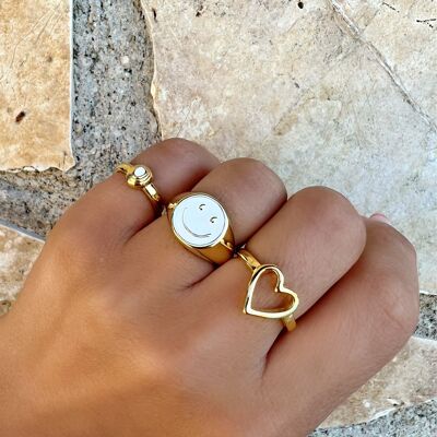 Gold Ring Women, Smile Ring, Stone Ring, Gold Band Ring, Adjustable Ring, Stackable Rings, Gift for Her, Made in Greece.