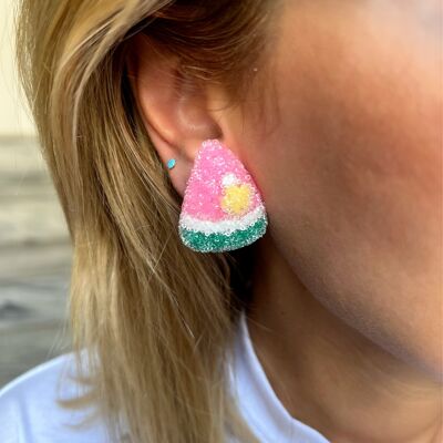 Clip On Earrings Watermellon Charm, Watermellon Charm, Unpierced Ears, Fruit Earrings, Funny Earrings, Gift for Her, Made in Greece.