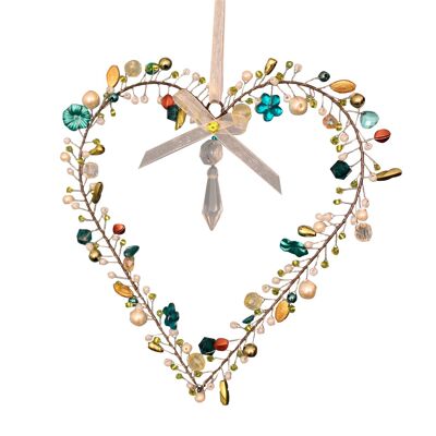 Corazón de perla hecho a mano con cristal, decoración de ventana.