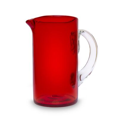 Carafe en verre cylindrique rouge 1,6 litre avec anse
