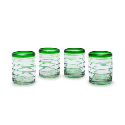 Mouth-blown glasses set of 4 spiral green 450ml