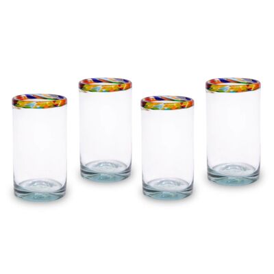 Mouth-blown drinking glasses set of 4 confetti rim 550ml