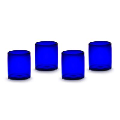 Set of 4 glasses, blue, hand-blown glass