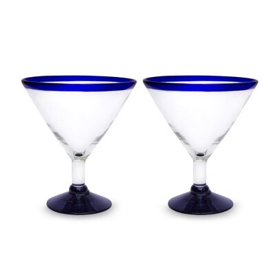 Martini glasses from Mexico in a set of 2 blue rims