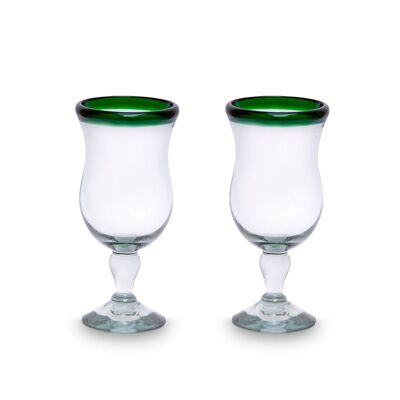 Ensemble de 2 verres à cocktail avec un bord vert incurvé