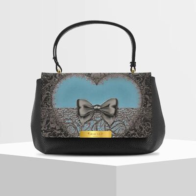 Anto Bag di Gracia P - Made in Italy - Love Black / Blauer Stickeffekt
