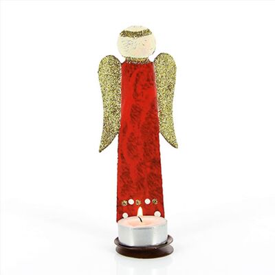 Portacandele angelo rosso, decorazione natalizia