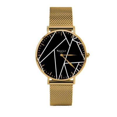 Gracia P - Reloj - Reloj de oro blanco y negro abstracto