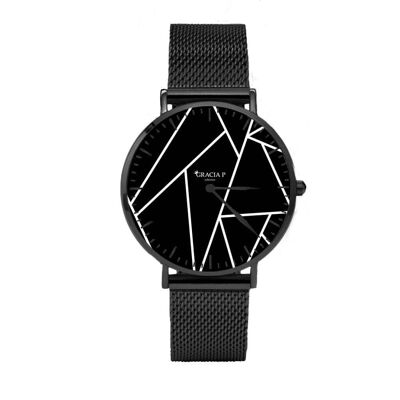 Gracia P - Watch - Abstrakte schwarze und weiße Dark Silver Uhr