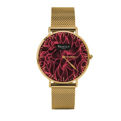 Reloj Gracia P - Reloj - Flores Abstractas Oro