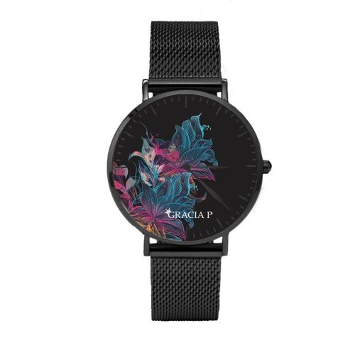 Orologio di Gracia P - Watch - Fiore flower multicolor Dark Silver