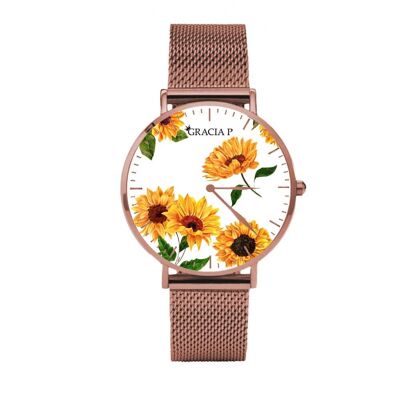 Gracia P - Reloj - Reloj Sunflowers total white Rose Gold