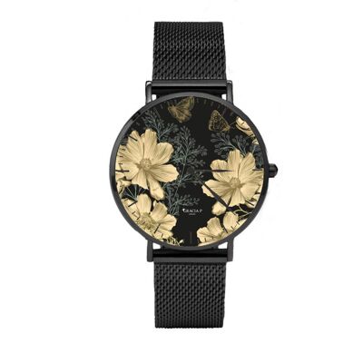 Gracia P - Reloj - Flores doradas Reloj Dark Silver