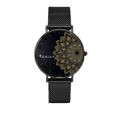 Gracia P - Uhr - Goldene Mandala Dunkelsilberne Uhr