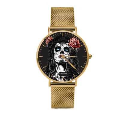 Gracia P - Reloj - Lady Skull colores rosas Reloj dorado
