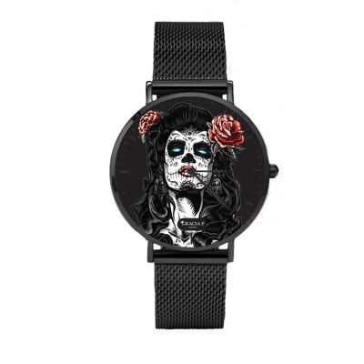 Gracia P - Uhr - Lady Skull rosafarbene dunkelsilberne Uhr