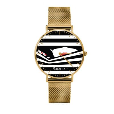 Gracia P - Uhr - Lady Stripes Goldene Uhr