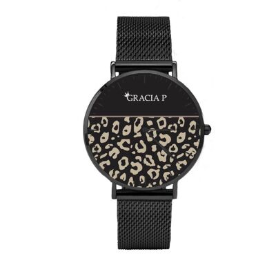 Gracia P - Reloj - Reloj plata oscuro efecto leopardo