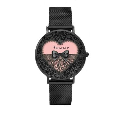 Reloj Gracia P - Reloj - Love Dark Silver efecto bordado