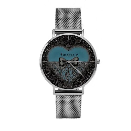 Orologio di Gracia P - Watch - Love effetto ricamo Petrolio Light Silver
