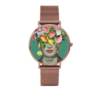 Reloj Gracia P - Flores Frida Oro Rosa