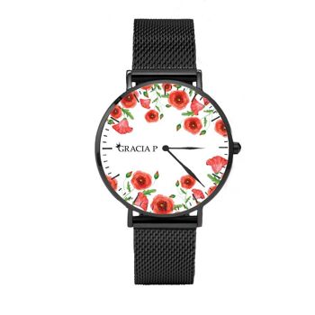 Montre Gracia P - Coquelicots Argent Foncé