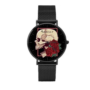 Montre Gracia P - Skull Rose Dark Silver