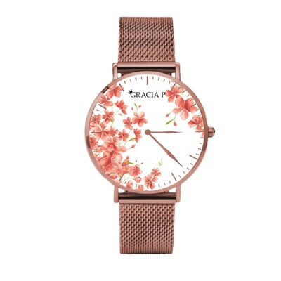 Reloj Gracia P - Flores Dulces Coral Oro Rosa