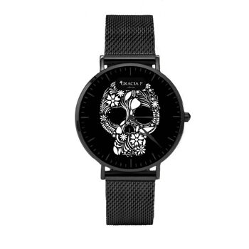 Montre Gracia P - Tête de mort fleurs Tête de mort fleurs Dark Silver 1