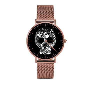 Montre Gracia P - Tête de mort fleurs Tête de mort fleurs Rose Gold