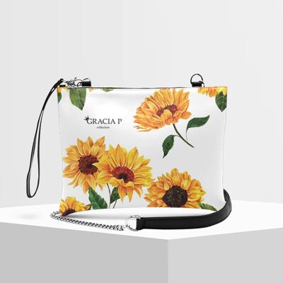 Clutch bag by Gracia P - Made in Italy - Sunflowers total white