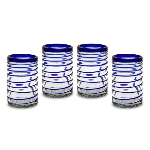 Mundgeblasene Gläser 4er Set spirale blau 550ml