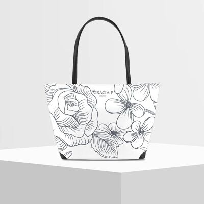 Shopper V Bag by Gracia P -Made in Italy- Bianca flowers