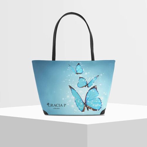 Shopper V Bag di Gracia P -Made in Italy- Blue butterfly