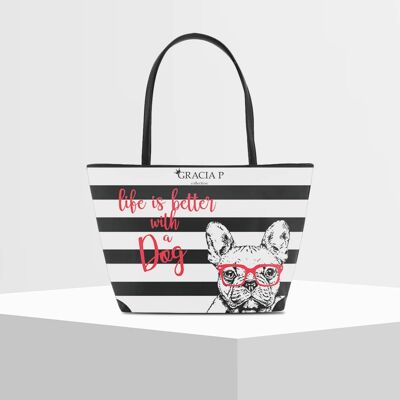 Shopper V Bag by Gracia P -Made in Italy- Bulldog
