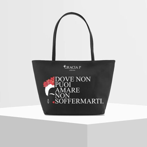 Shopper V Bag di Gracia P -Made in Italy- Frase frida nera