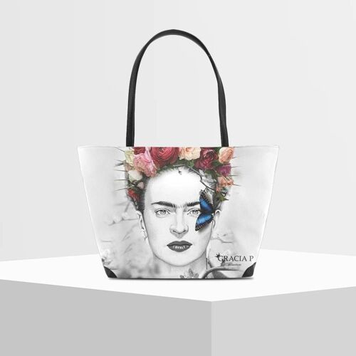 Shopper V Bag di Gracia P -Made in Italy- Frida white art