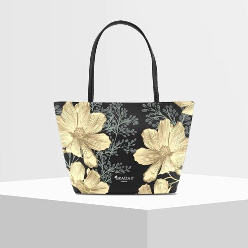 Shopper V Bag di Gracia P -Made in Italy- Gold Flowers