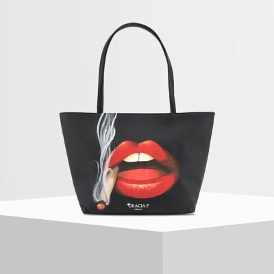 Bolso Shopper V de Gracia P -Made in Italy- Labios humo