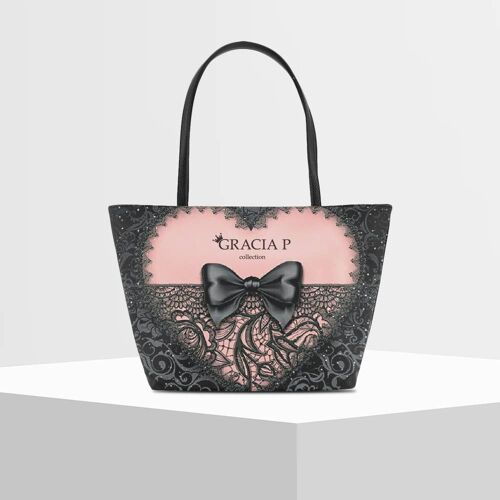 Shopper V Bag di Gracia P -Made in Italy- Love ricamo effect Rose