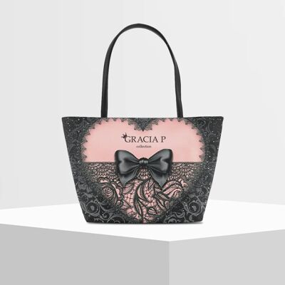 Shopper V Bag by Gracia P -Made in Italy- Love embroidery effect Rose