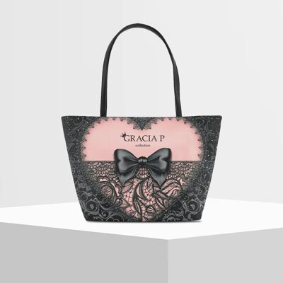 Sac Shopper V de Gracia P -Made in Italy- Effet broderie Love Rose