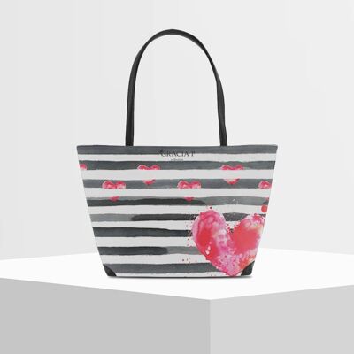 Shopper V Bag by Gracia P -Made in Italy- Love Stripes heart