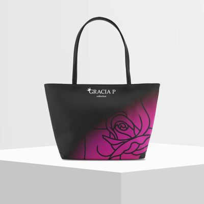 Shopper V Bag by Gracia P -Made in Italy- Purple Flowers
