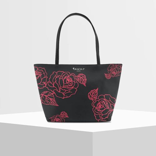 Shopper V Bag di Gracia P -Made in Italy- Red Flores