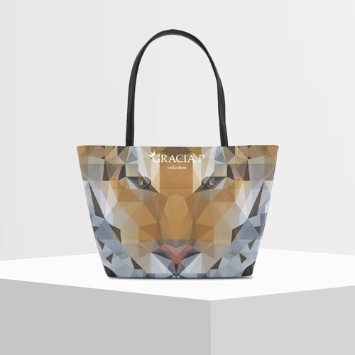 Shopper V Bag di Gracia P -Made in Italy- Tiger puzzle