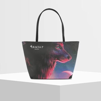Shopper V Bag by Gracia P -Made in Italy- Wolf dream